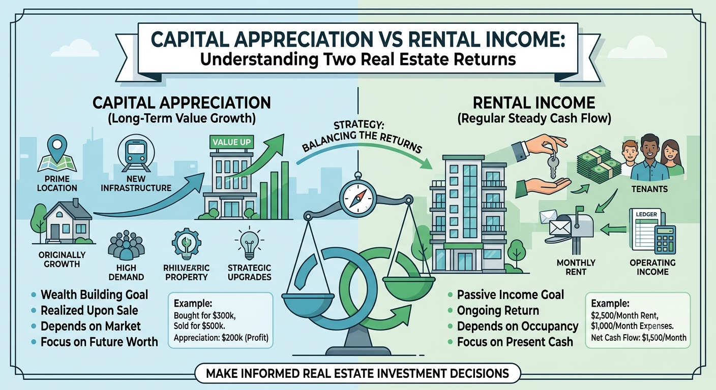You are currently viewing Capital Appreciation vs Rental Income: Understanding Two Real Estate Returns