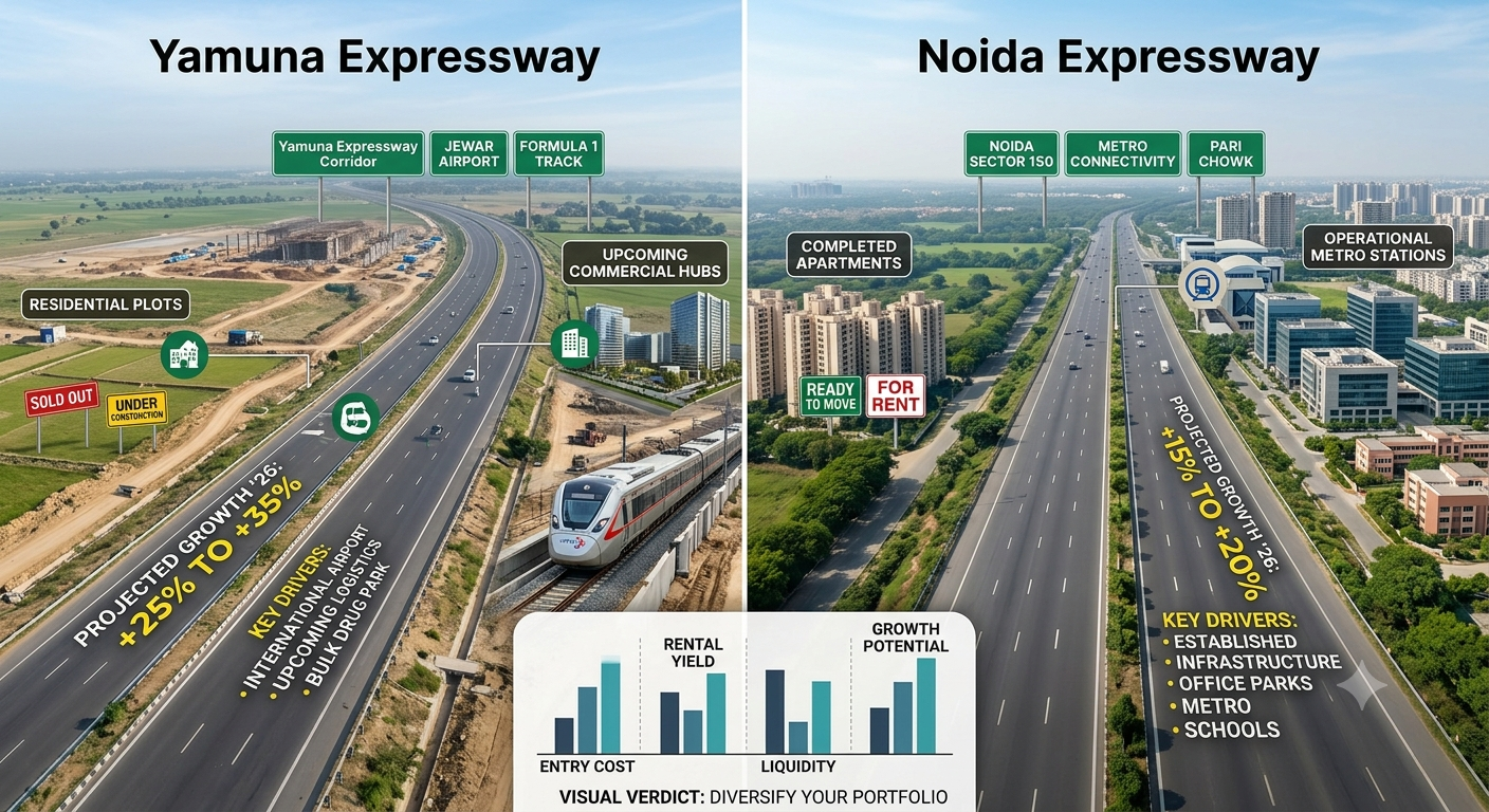 You are currently viewing Yamuna Expressway vs Noida Expressway: Which Is Better for Property Investment in 2026?